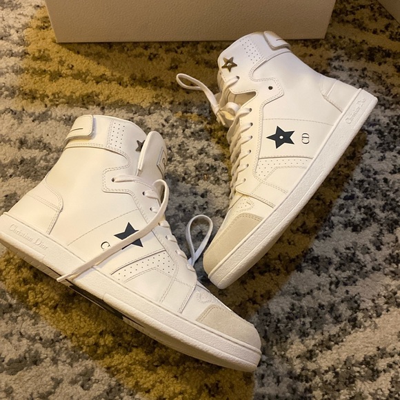 Christian Dior Star High Top Sneaker White Calfskin and Suede size 38 - Picture 3 of 12